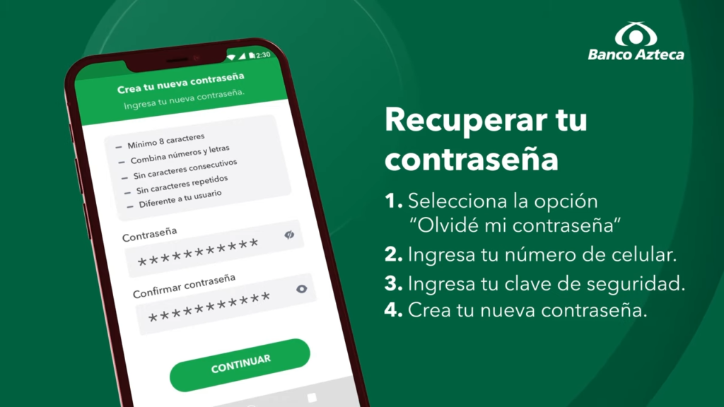 App Banco Azteca cambio de contraseña